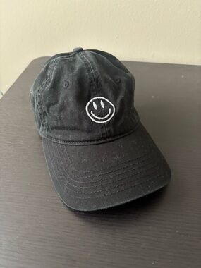 Amazon Essentials Black Dad Hat with White Smiley Embroidery